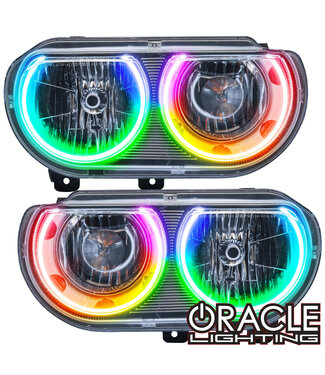 Oracle Lighting 2008-2014 Dodge Challenger ORACLE Pre-Assembled Headlights -Chrome (Non-HID) - Dynamic ColorSHIFT