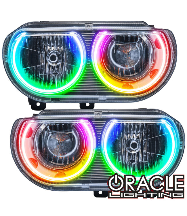 Oracle Lighting 2008-2014 Dodge Challenger ORACLE Pre-Assembled Headlights -Chrome (Non-HID) - Dynamic ColorSHIFT
