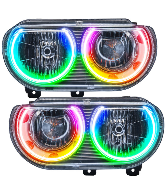 Oracle Lighting 2008-2014 Dodge Challenger ORACLE Pre-Assembled Headlights - Chrome (Non-HID) - Dynamic ColorSHIFT