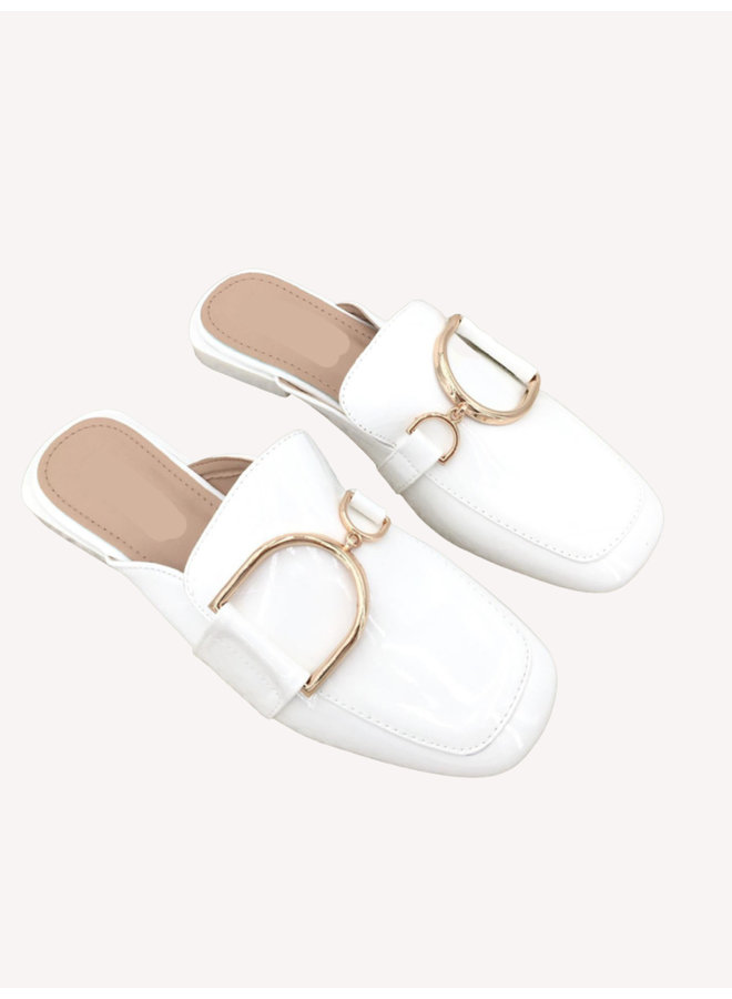 Flat Mules Gold Detail - White #68-198