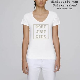 Moet Just Niks - T-shirt vrouw -  goud V-hals
