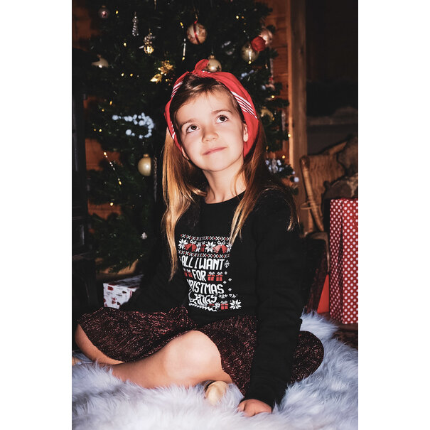 cdkn Kersttrui zwart - All I want for christmas is hugs kids