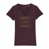 Moet Just Niks - T-shirt Vrouw - druif/goud V-hals
