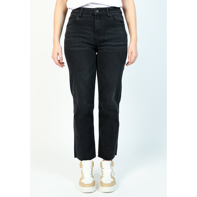 Afgewassen rechte zwarte jeans met raffled broekspijpen  - Toxic3 L20003
