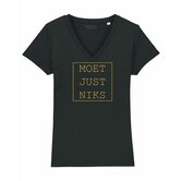 Moet Just Niks - T-shirt Vrouw -zwart/goud V-hals
