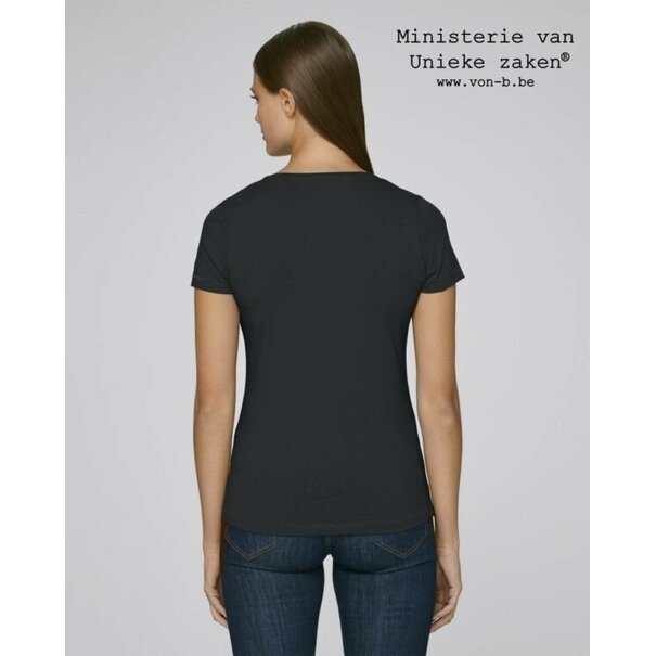 Ministerie van Unieke Zaken Moet Just Niks - T-shirt Vrouw -zwart/goud V-hals