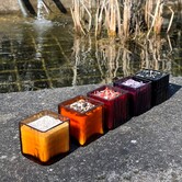 Vierkante Handgemaakte Oranje Glazen Kaars Met Edelstenen / Helder Kristal