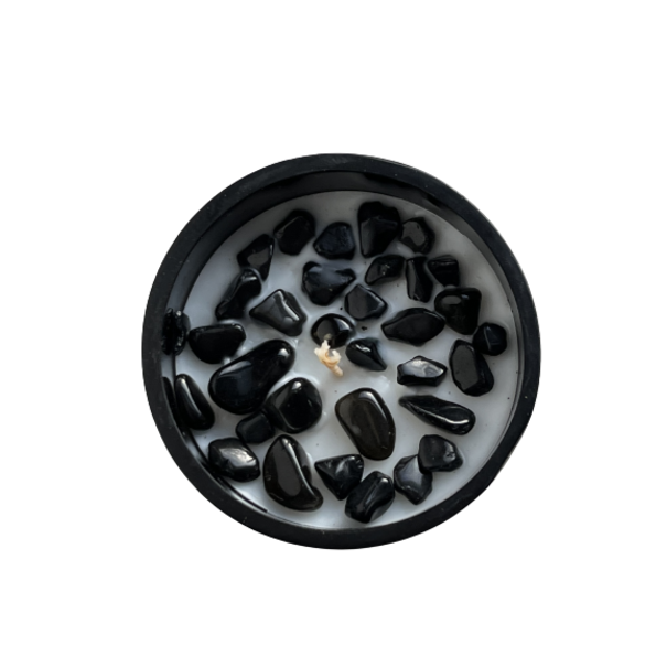 Muno Zwarte 20's Glazen Handgemaakte Kaars Met Edelstenen / Obsidiaan