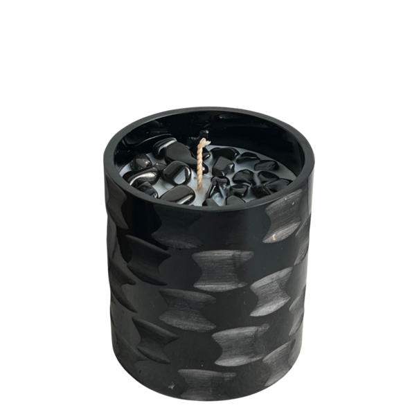 Muno Zwarte 20's Glazen Handgemaakte Kaars Met Edelstenen / Obsidiaan