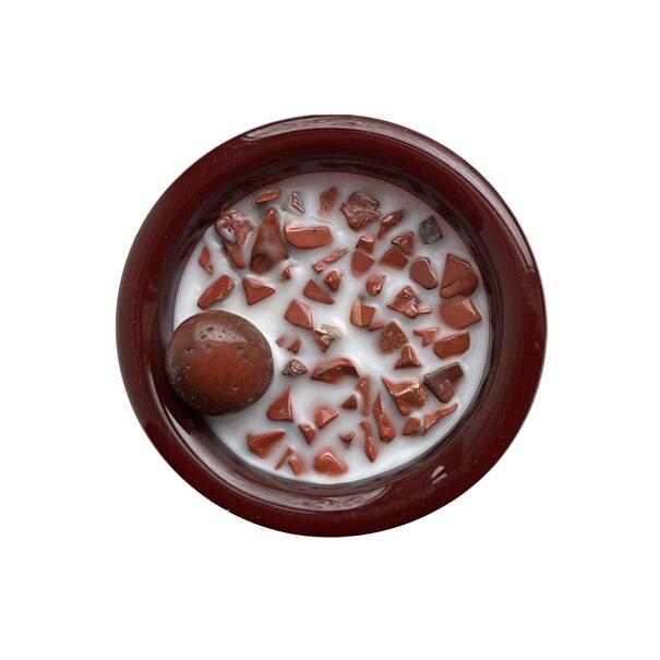 Muno Rode Frosted Glazen Handgemaakt Kaars Met Edelstenen / Rode Jaspis