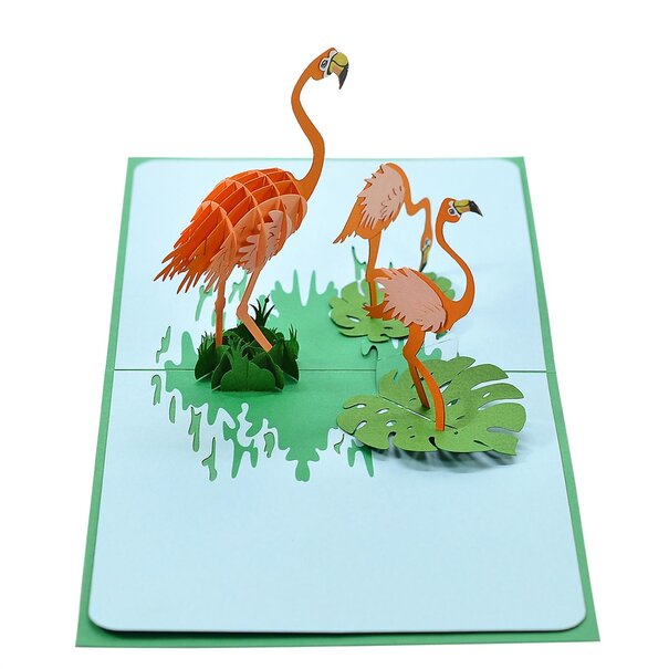 Muno 3D Pop Up Kaart Roze Flamingo's