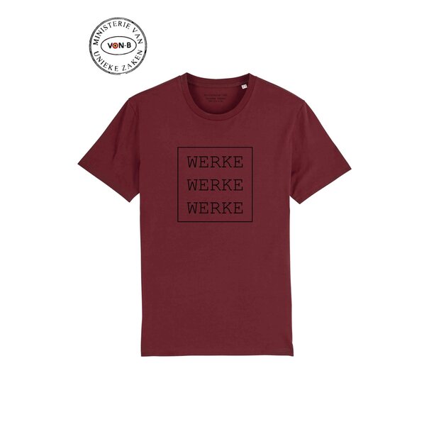 Ministerie van Unieke Zaken T-shirt man bordeaux "Werke Werke Werke"
