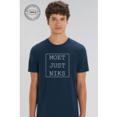 Moet Just Niks kader Unisex - T-shirt - Donkerblauw