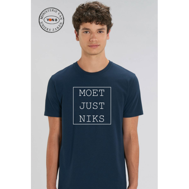 Ministerie van Unieke Zaken Moet Just Niks kader Unisex - T-shirt - Donkerblauw