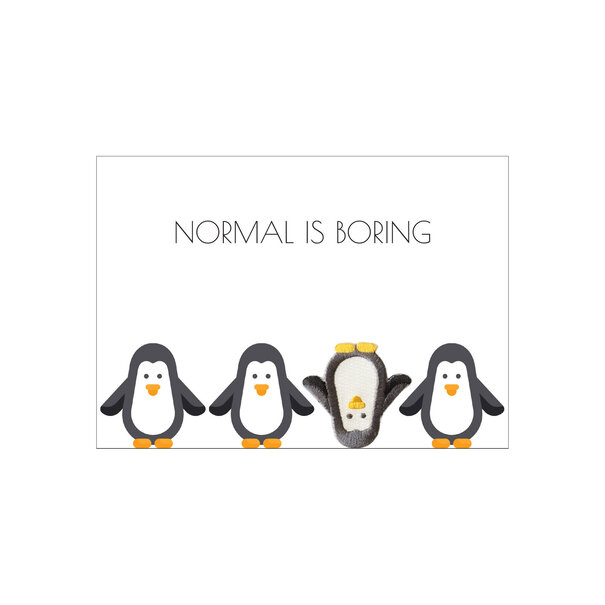 Made by e l l e n Postkaart met enveloppe  Normal is boring Pinguin