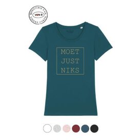 Moet Just Niks - T-shirt vrouw - Petrol/Goud