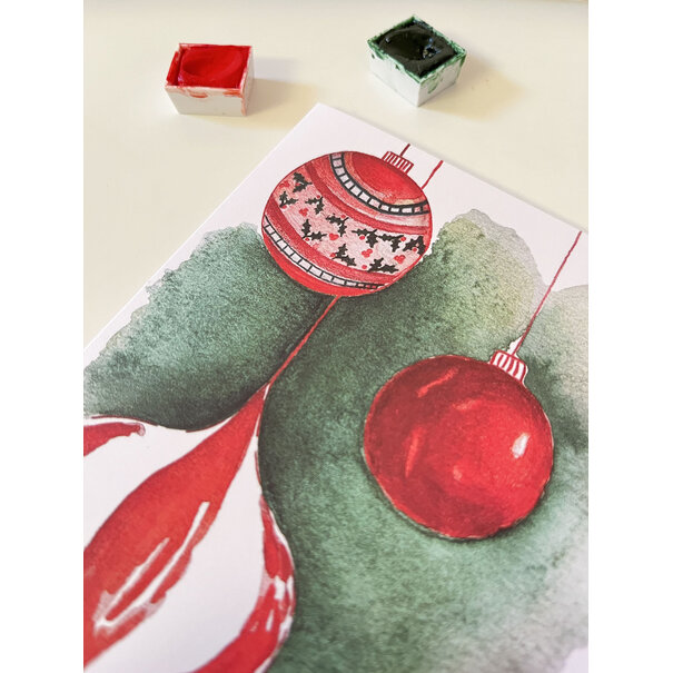 Atelier Illustré Kerstballen - A6 - dubbele kaart