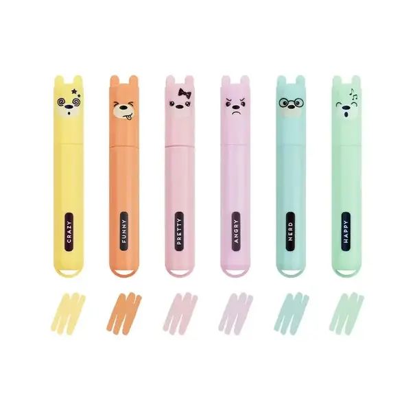 Legami SET OF 6 MINI HIGHLIGHTERS - TEDDY'S STYLE - TEDDY BEAR PASTEL