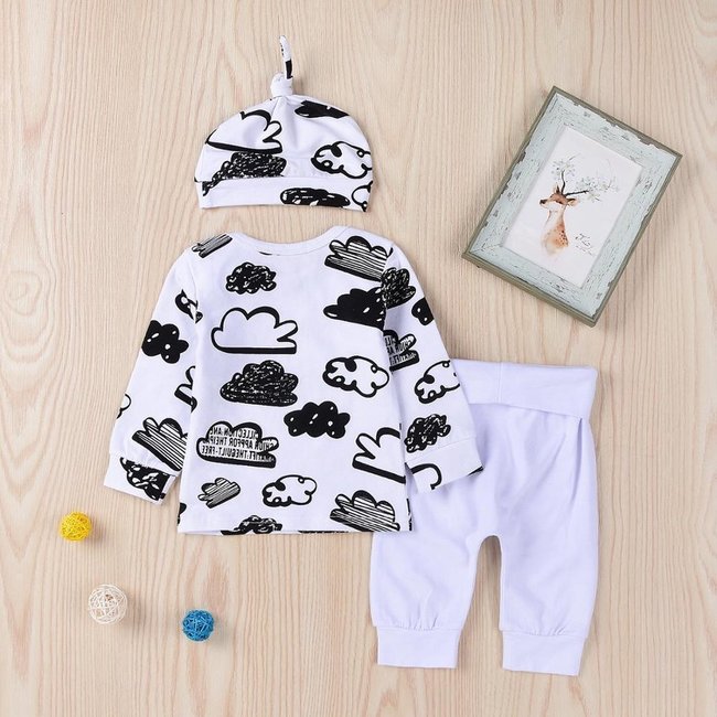 Newborn Set - Baby Kleding Meisje - Baby Kleding Jongens - Babykleertjes Set 3/delig 0-3 Maanden Wolk - Bestdeal4you