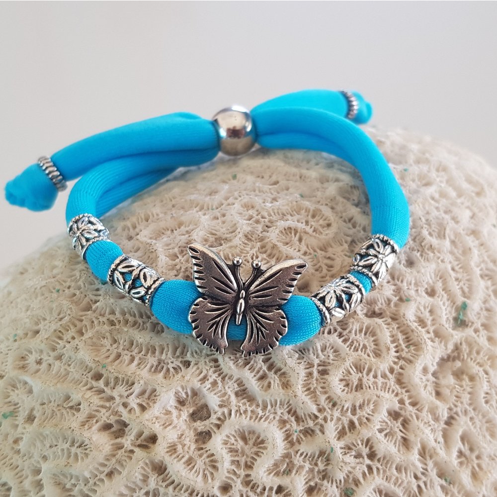 Sterling Silver Multi-Color Enamel Butterfly Children's Bracelet (5