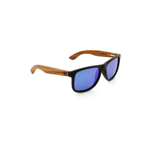 Sonnenbrille aus Holz Model Justin mit polarisierten, blau verspiegelten Gläsern