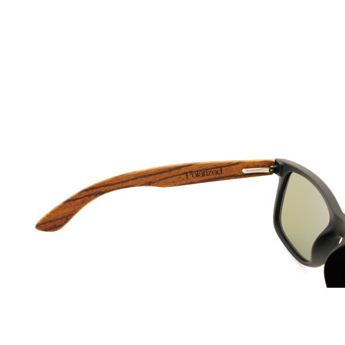 Wooden sunglasses Justin black with blue polarized mirror lens