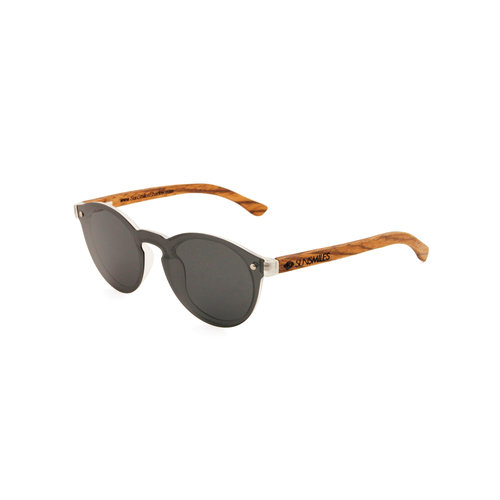 Wooden sunglass round gray lens frameless