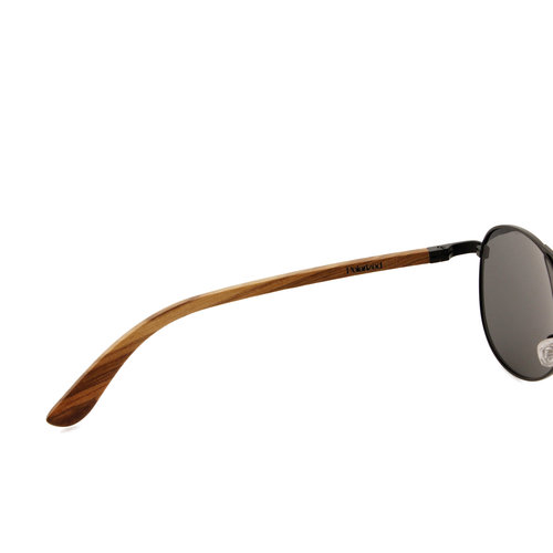 Sonnenbrille aus Holz mit Gläsern in Grau