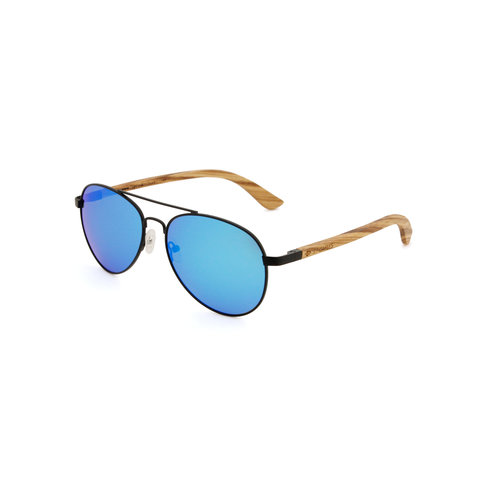 Wooden sunglasses with blue polarized lenses