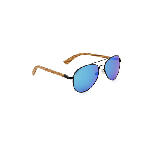 Wooden sunglasses with blue polarized lenses