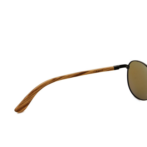 Sonnenbrille aus Holz mit Gläsern in blau