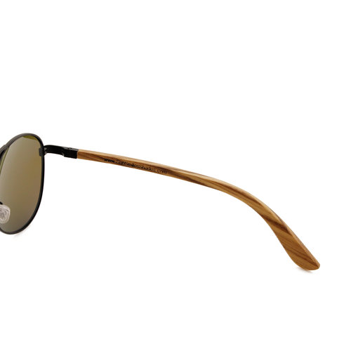 Sonnenbrille aus Holz mit Gläsern in blau