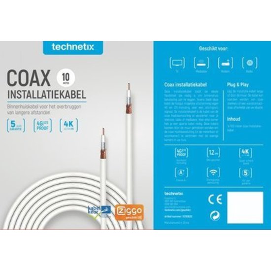 Coax kabel op rol, 10 meter 4G/LTE proof Kabelkeur / ziggo MP2 Netwerkproducten BV