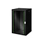 Wandpatchkast 19'' 20U 600x600X998mm (BxDxH) Glazen voordeur en Stalen achterzijde Zwart