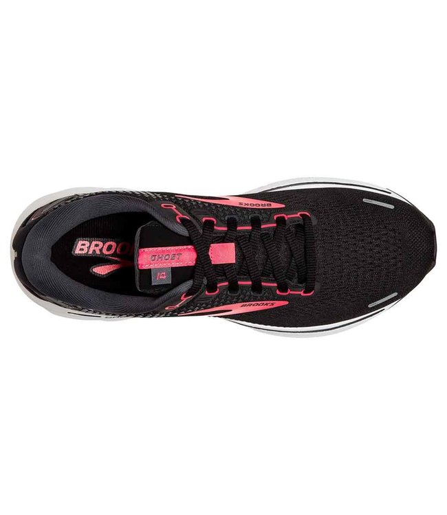 Brooks Ghost 14 W Black/Coral/White  Wide 2E leest