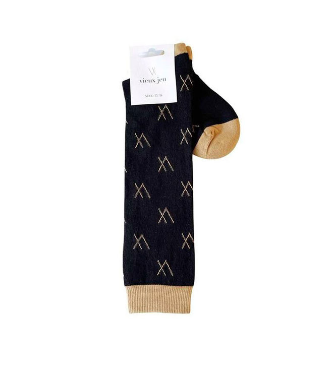 Vieux Jeu Socks Long Black VJ Print