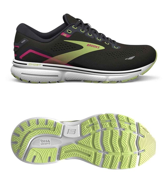 Brooks Ghost 15 dames Black/Ebony/Sharp green