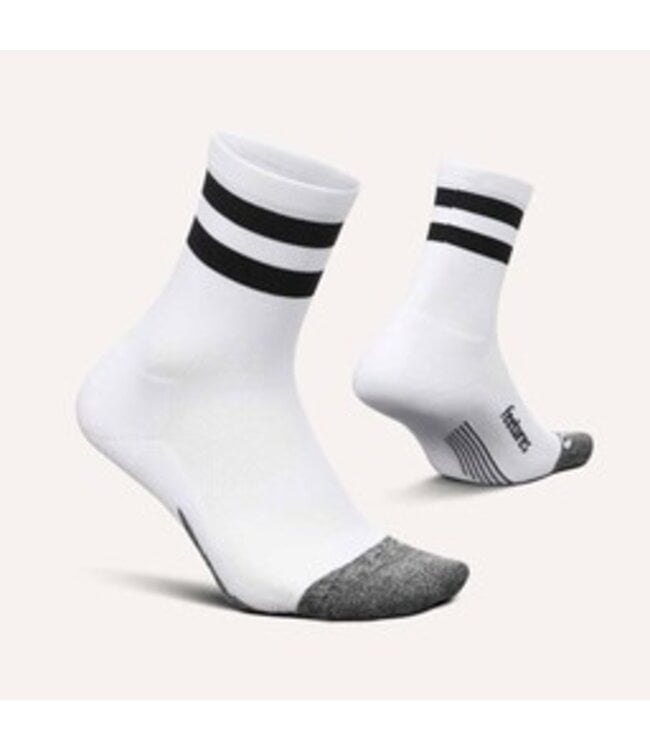 Feetures Elite Light Cushion Mini Crew High Top Stripe White