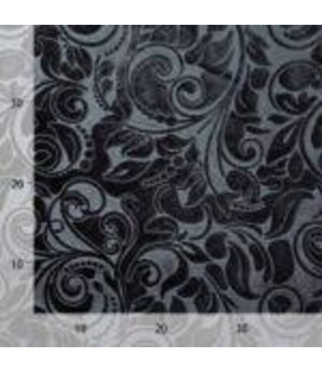 BLADI embossed bloemmotief velvet - Zwart