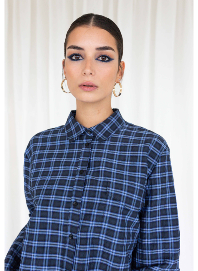 Christie Cropped Shirt Blue checked