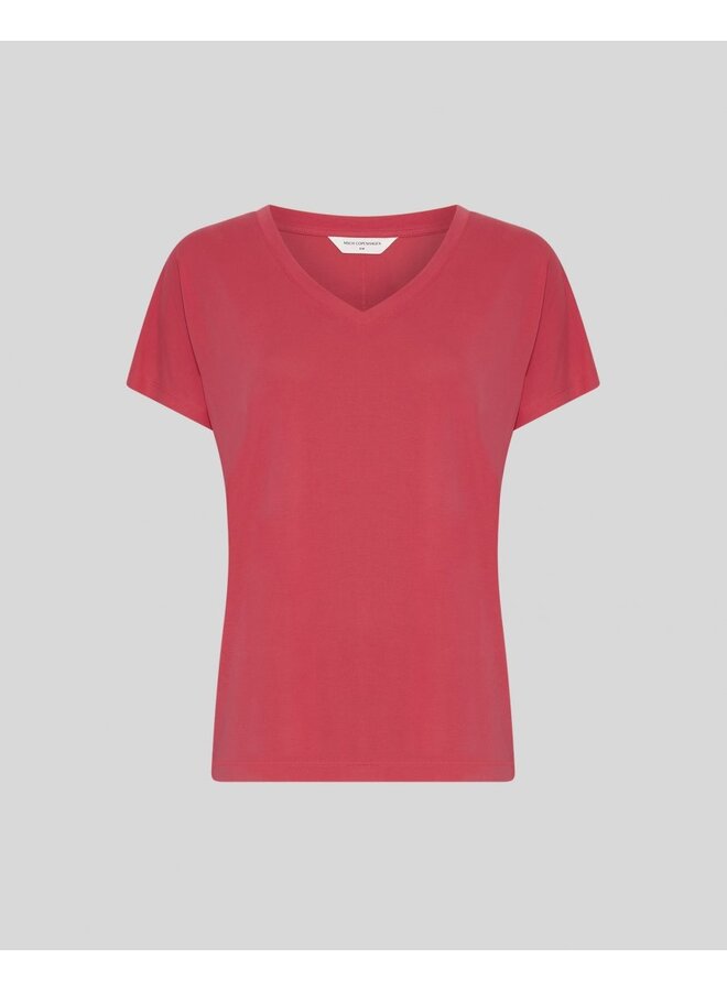 Mschfenya Modal V Neck Tee Top Rose Red
