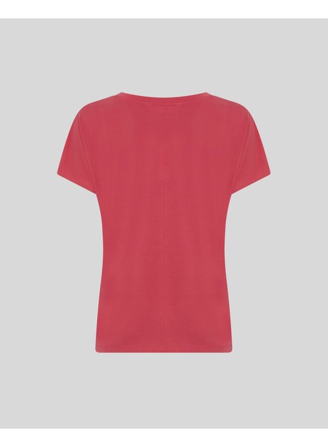 Mschfenya Modal V Neck Tee Top Rose Red