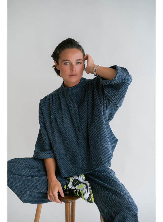 Maya Blouse Navy Tweed