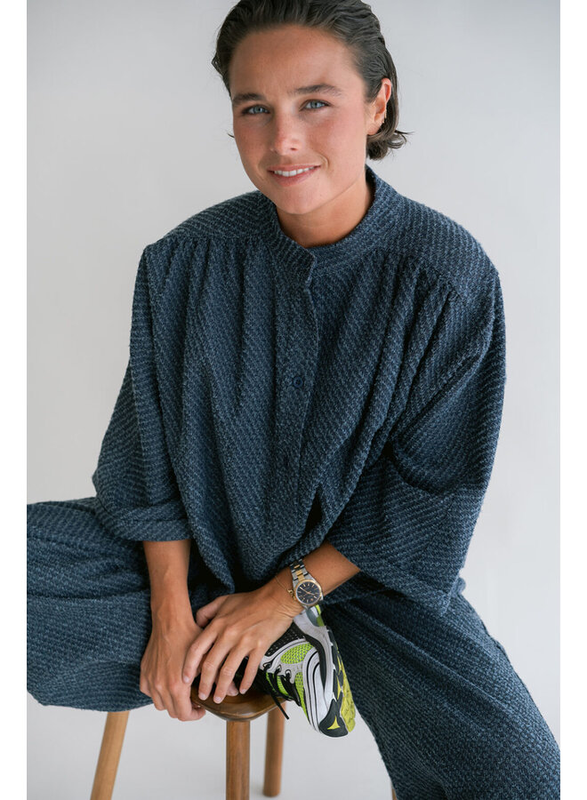 Maya Blouse Navy Tweed