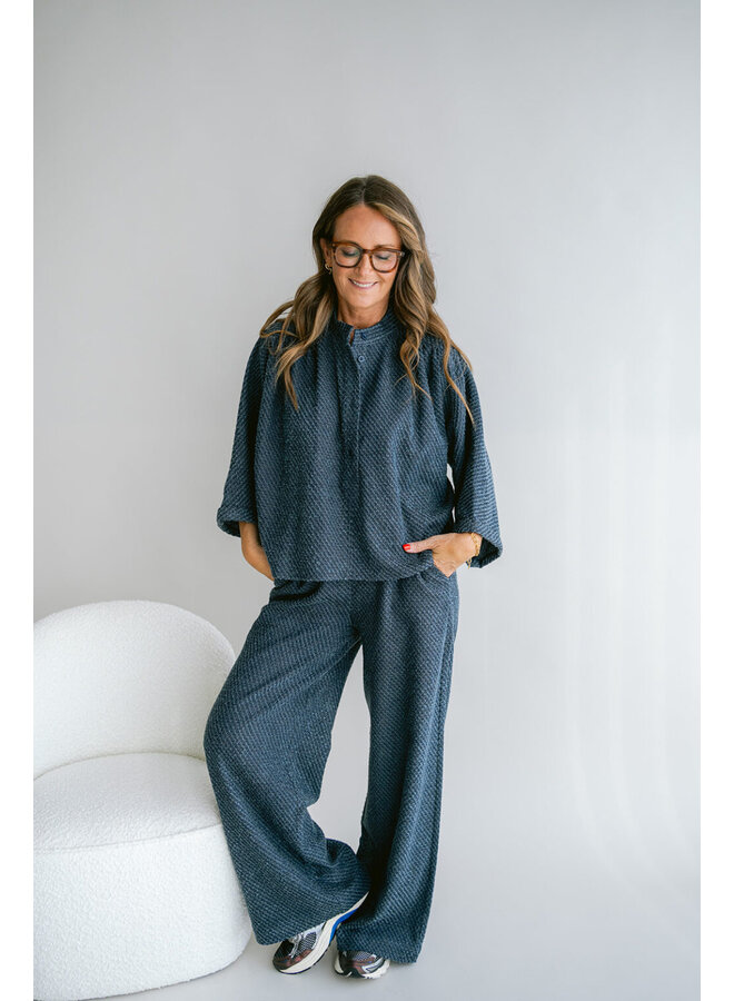 Maya Blouse Navy Tweed