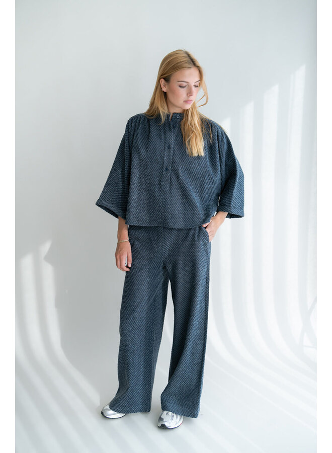 Maya Blouse Navy Tweed