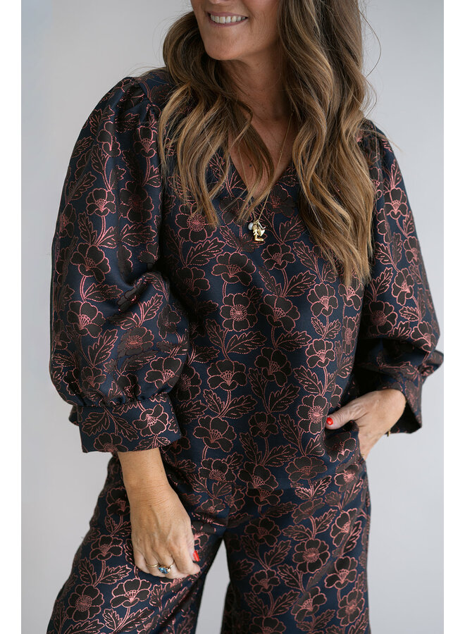 Maud Blouse Brown Lurex Flower