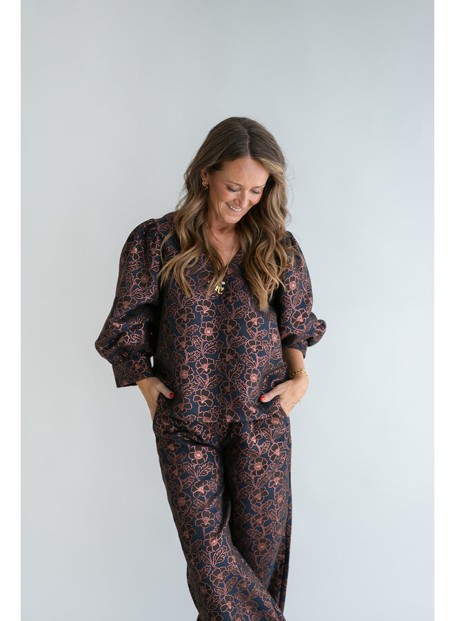 Maud Blouse Brown Lurex Flower