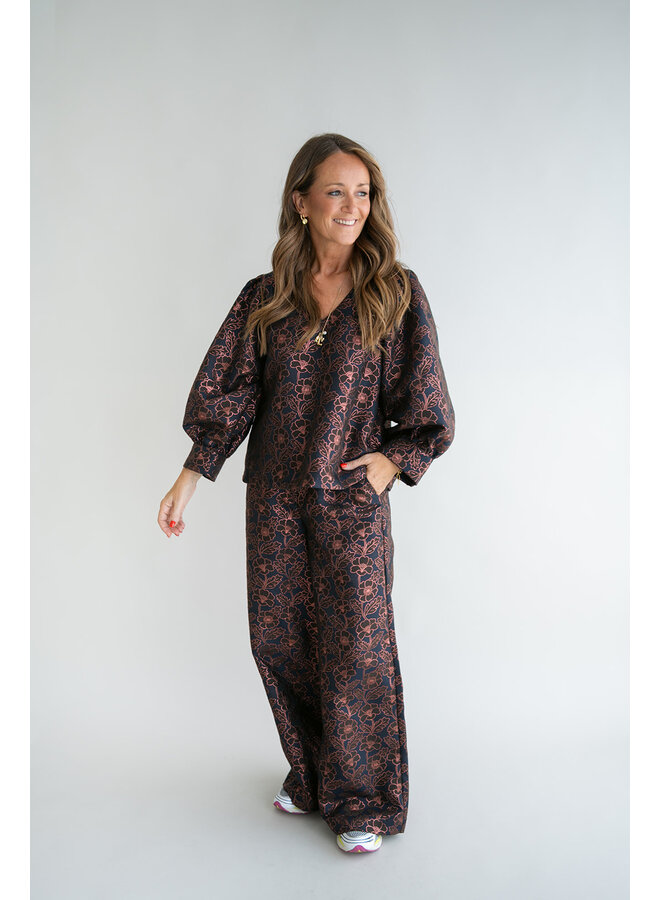 Maud Blouse Brown Lurex Flower
