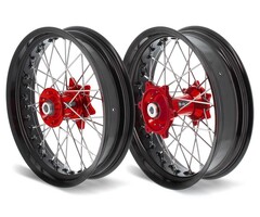 ART Supermoto Satz Räder komplett vorne + hinten SM 17x3,50/17x4,50 Felge schwarz/Nabe rot für Beta RR Modelle